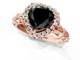 Rose gold Fancy Black Heart Cut Halo Diamond Solitaire with Filigree Band and Four-Prong Setting_1