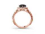 Rose gold Fancy Black Heart Cut Halo Diamond Solitaire with Filigree Band and Four-Prong Setting_3