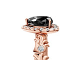 Rose gold Fancy Black Heart Cut Halo Diamond Solitaire with Filigree Band and Four-Prong Setting_5