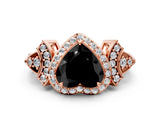 Rose gold Fancy Black Heart Cut Halo Diamond Split Shank Engagement Ring with Four-Prong Setting