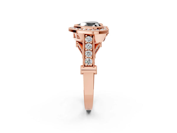 Rose Gold Heart-Shaped Vintage Bezel Halo Engagement Ring Setting for Black Center
