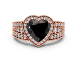 Rose gold Fancy Black Heart Cut Halo Diamond Split Shank Ring with Prong Setting_12