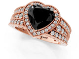 Rose gold Fancy Black Heart Cut Halo Diamond Split Shank Ring with Prong Setting_13