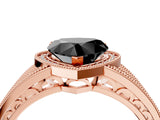 Rose gold Fancy Black Heart Cut Halo Diamond Split Shank Ring with Prong Setting_16