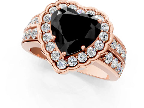 Rose gold Fancy Black Heart Cut Halo Diamond Split Shank Ring with Scalloped Prong Setting_1