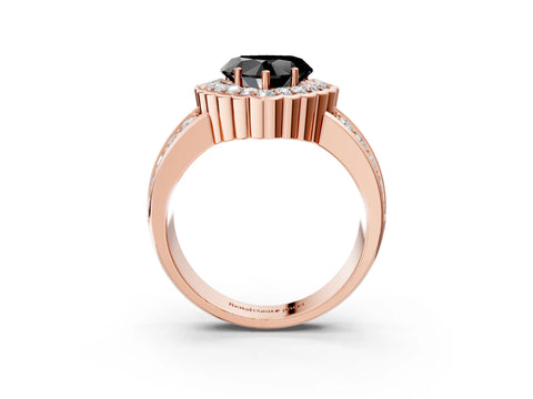 Rose gold Fancy Black Heart Cut Halo Diamond Split Shank Ring with Scalloped Prong Setting_3
