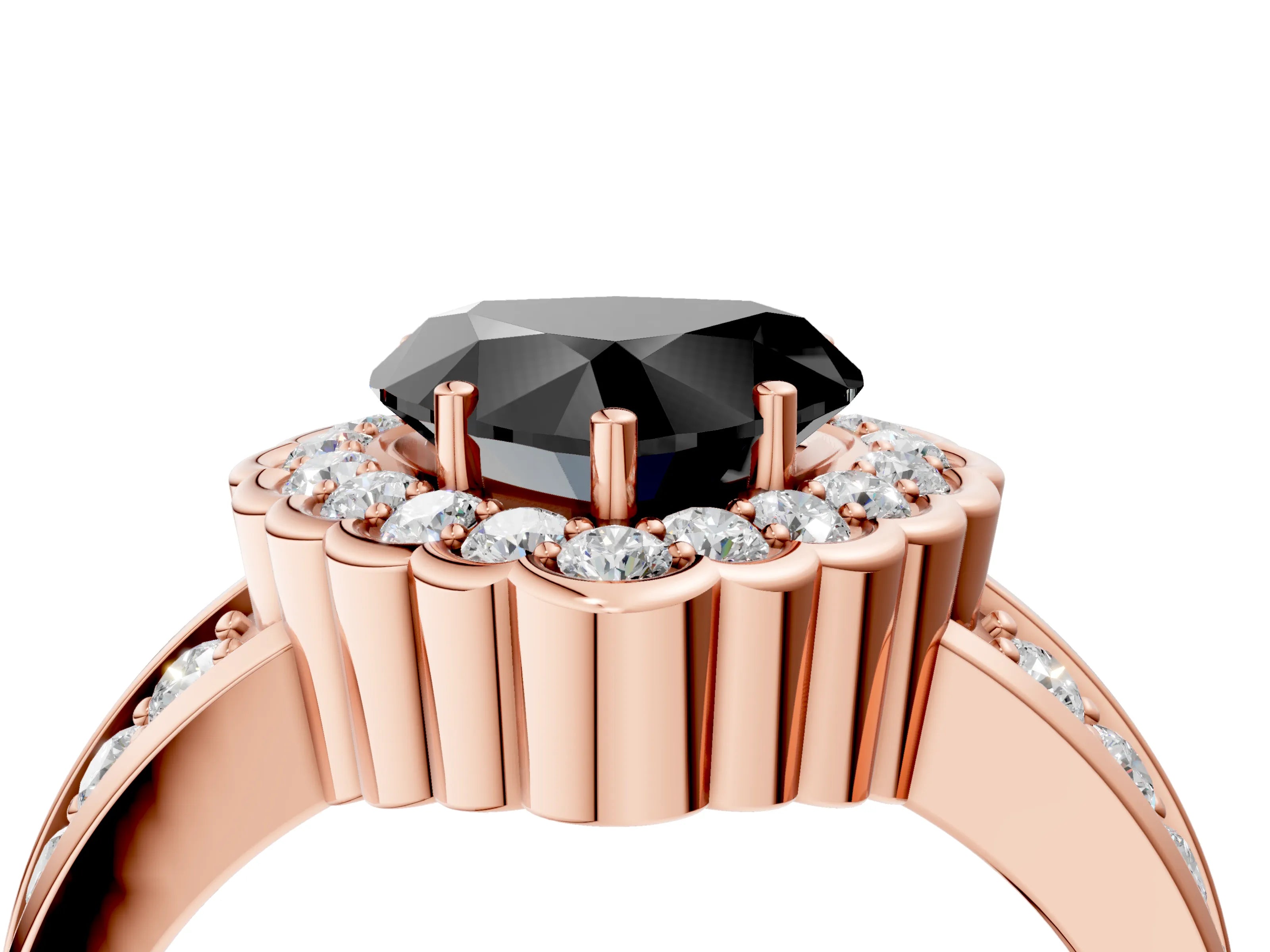 Rose gold Fancy Black Heart Cut Halo Diamond Split Shank Ring with Scalloped Prong Setting_4