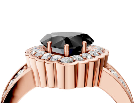 Rose gold Fancy Black Heart Cut Halo Diamond Split Shank Ring with Scalloped Prong Setting_4