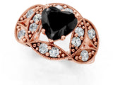 Rose gold Fancy Black Heart Cut Halo Milgrain Diamond Engagement Ring with Leaf Band and Four-Prong Setting_1