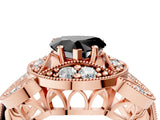 Rose gold Fancy Black Heart Cut Halo Milgrain Diamond Engagement Ring with Leaf Band and Four-Prong Setting_4
