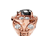 Rose gold Fancy Black Heart Cut Halo Milgrain Diamond Engagement Ring with Leaf Band and Four-Prong Setting_5