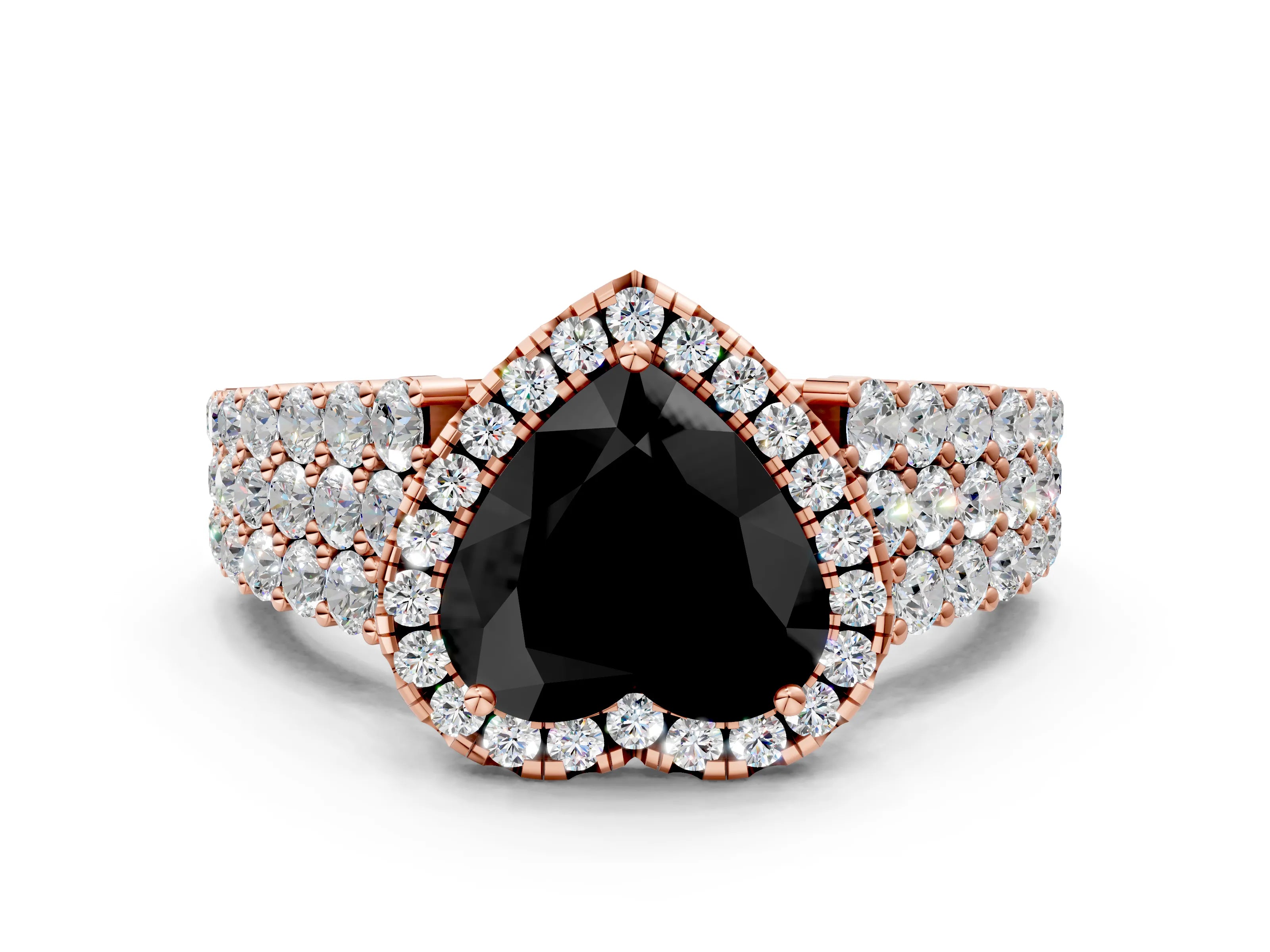 Rose gold Fancy Black Heart Cut Halo Pavé Diamond Engagement Ring with Split Shank and Four-Prong Setting_3