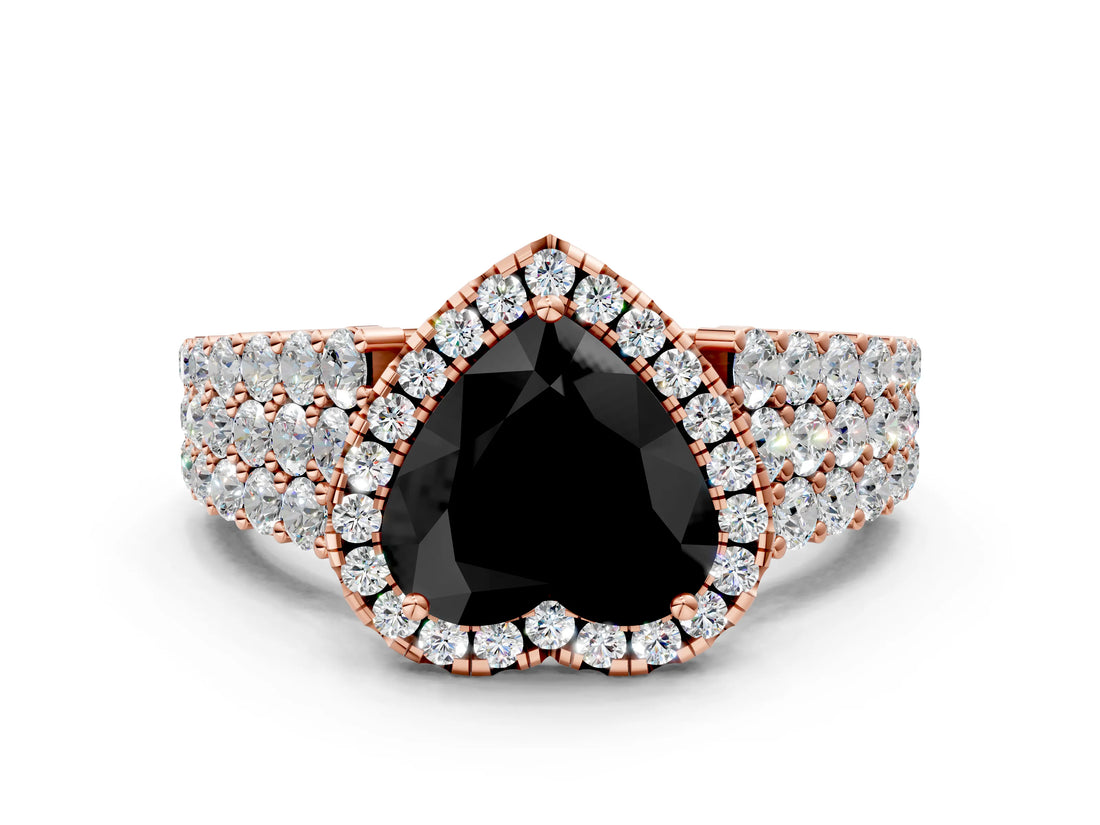 Rose gold Fancy Black Heart Cut Halo Pavé Diamond Engagement Ring with Split Shank and Four-Prong Setting_3