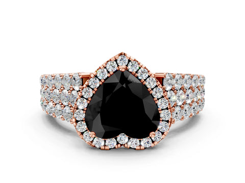 Rose gold Fancy Black Heart Cut Halo Pavé Diamond Engagement Ring with Split Shank and Four-Prong Setting_3