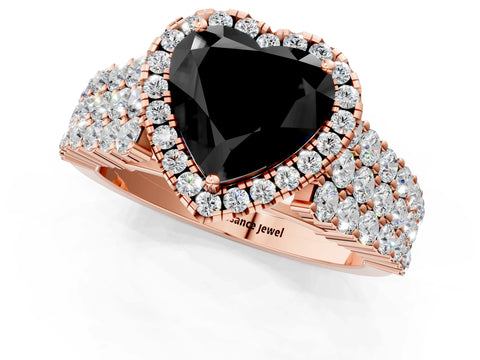 Rose gold Fancy Black Heart Cut Halo Pavé Diamond Engagement Ring with Split Shank and Four-Prong Setting_4