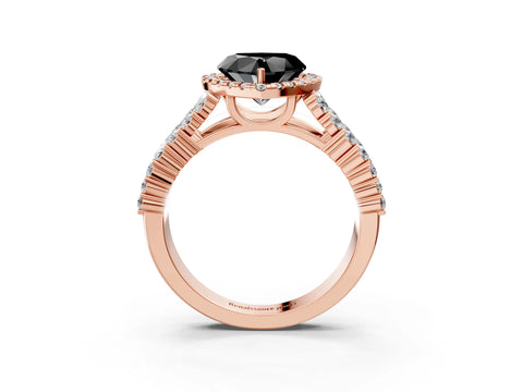Rose gold Fancy Black Heart Cut Halo Pavé Diamond Engagement Ring with Split Shank and Four-Prong Setting_6