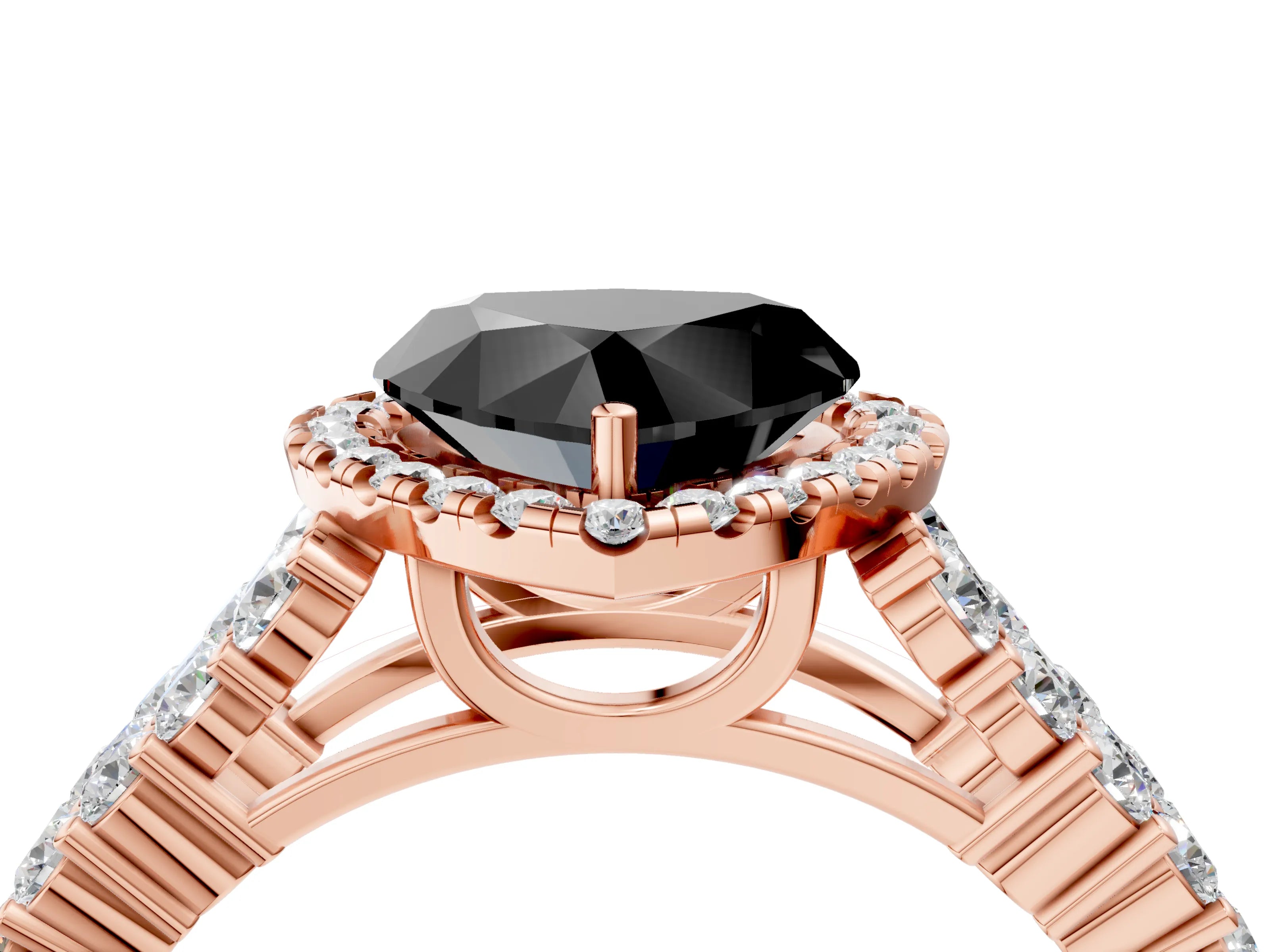 Rose gold Fancy Black Heart Cut Halo Pavé Diamond Engagement Ring with Split Shank and Four-Prong Setting_7