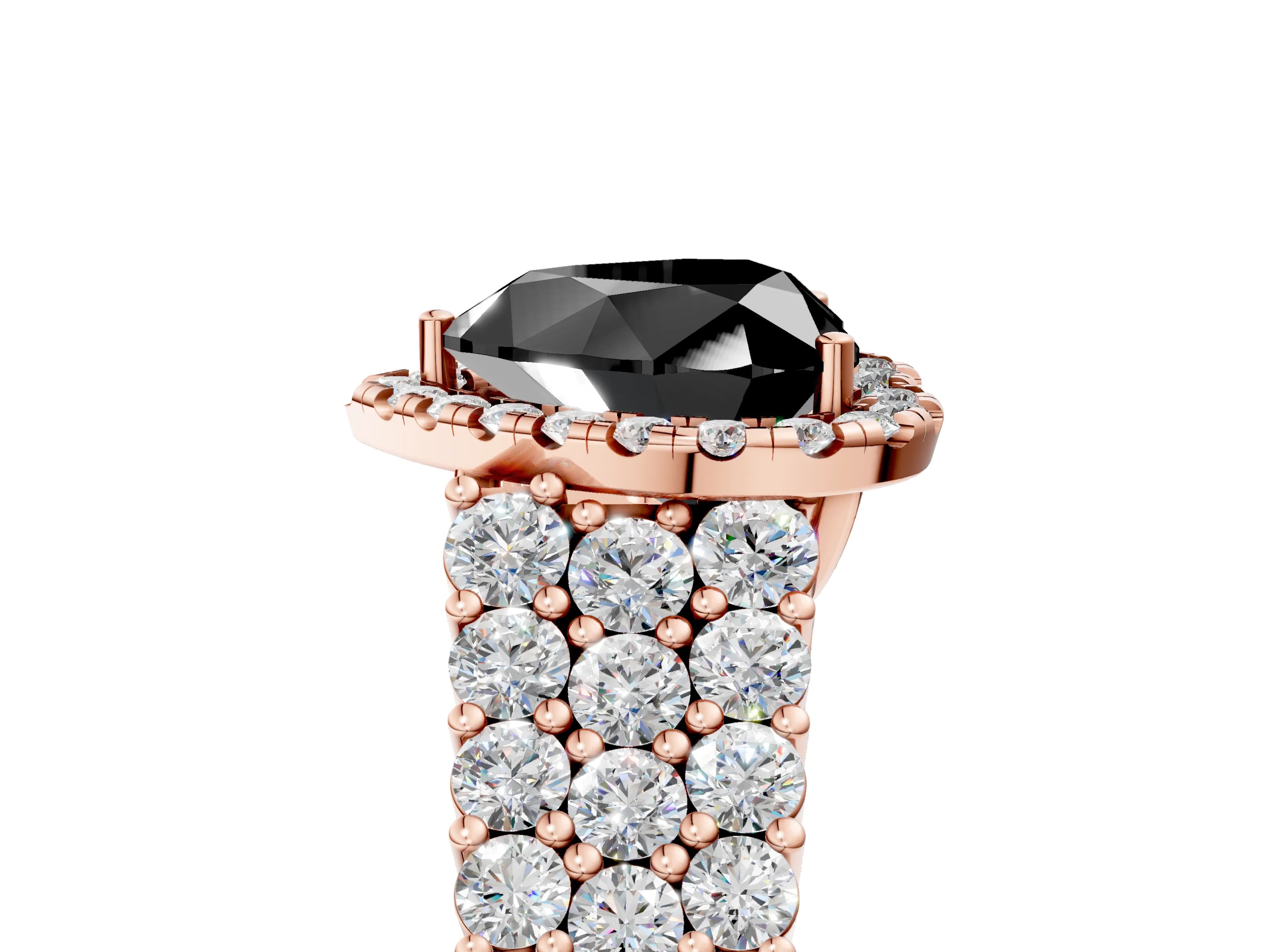 Rose gold Fancy Black Heart Cut Halo Pavé Diamond Engagement Ring with Split Shank and Four-Prong Setting_8