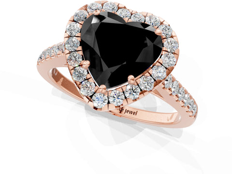 Rose gold Fancy Black Heart Cut Halo Pave Diamond Engagement Ring with Four-Prong Setting_1
