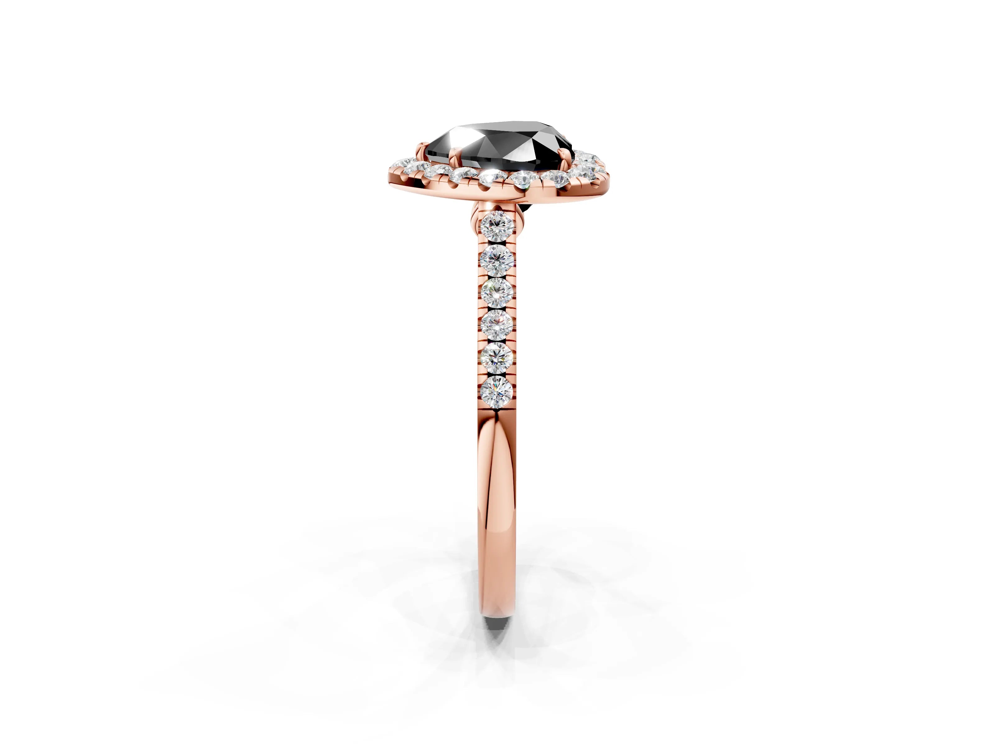 Rose gold Fancy Black Heart Cut Halo Pave Diamond Engagement Ring with Four-Prong Setting_2