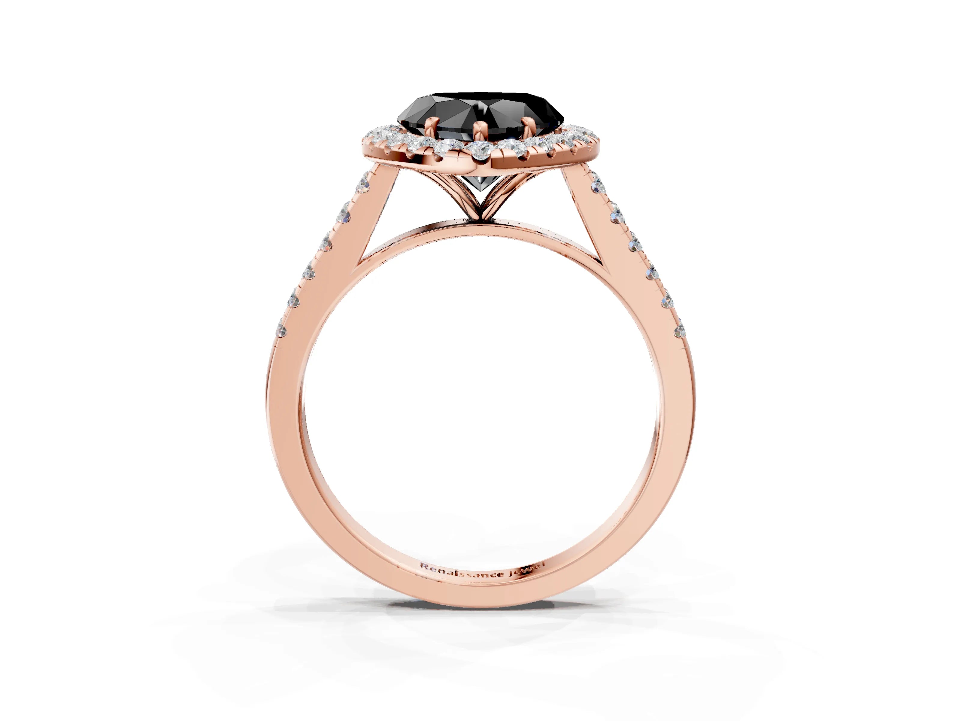 Rose gold Fancy Black Heart Cut Halo Pave Diamond Engagement Ring with Four-Prong Setting_3