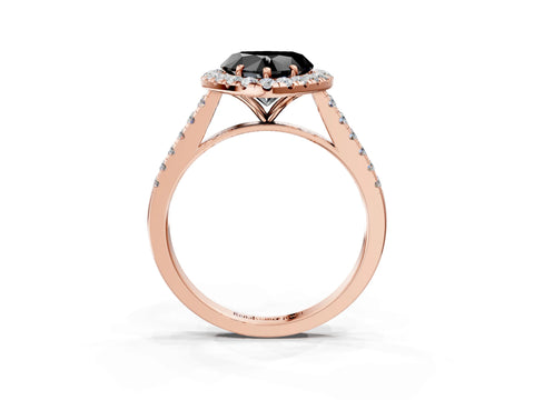 Rose gold Fancy Black Heart Cut Halo Pave Diamond Engagement Ring with Four-Prong Setting_3