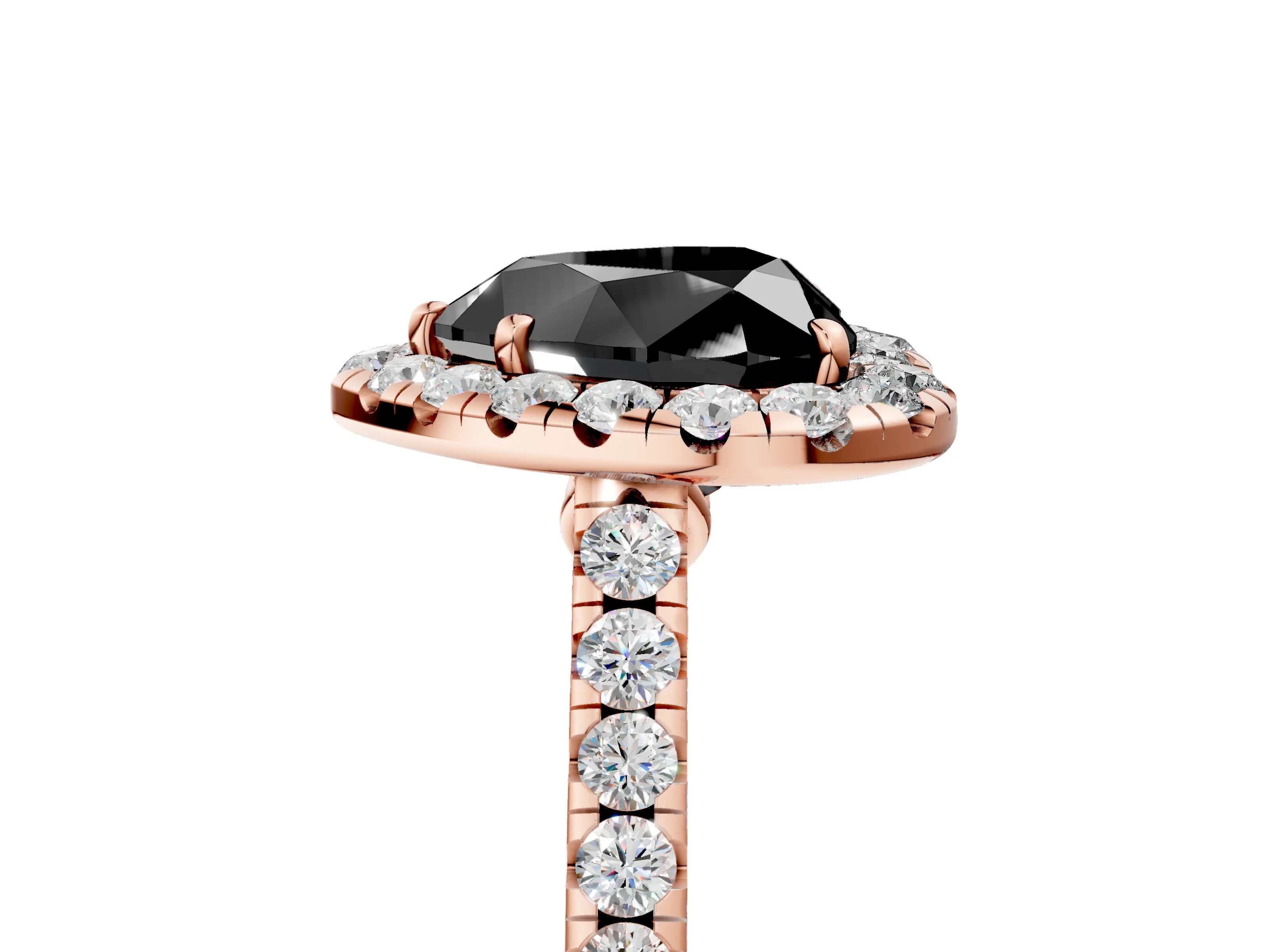 Rose gold Fancy Black Heart Cut Halo Pave Diamond Engagement Ring with Four-Prong Setting_5