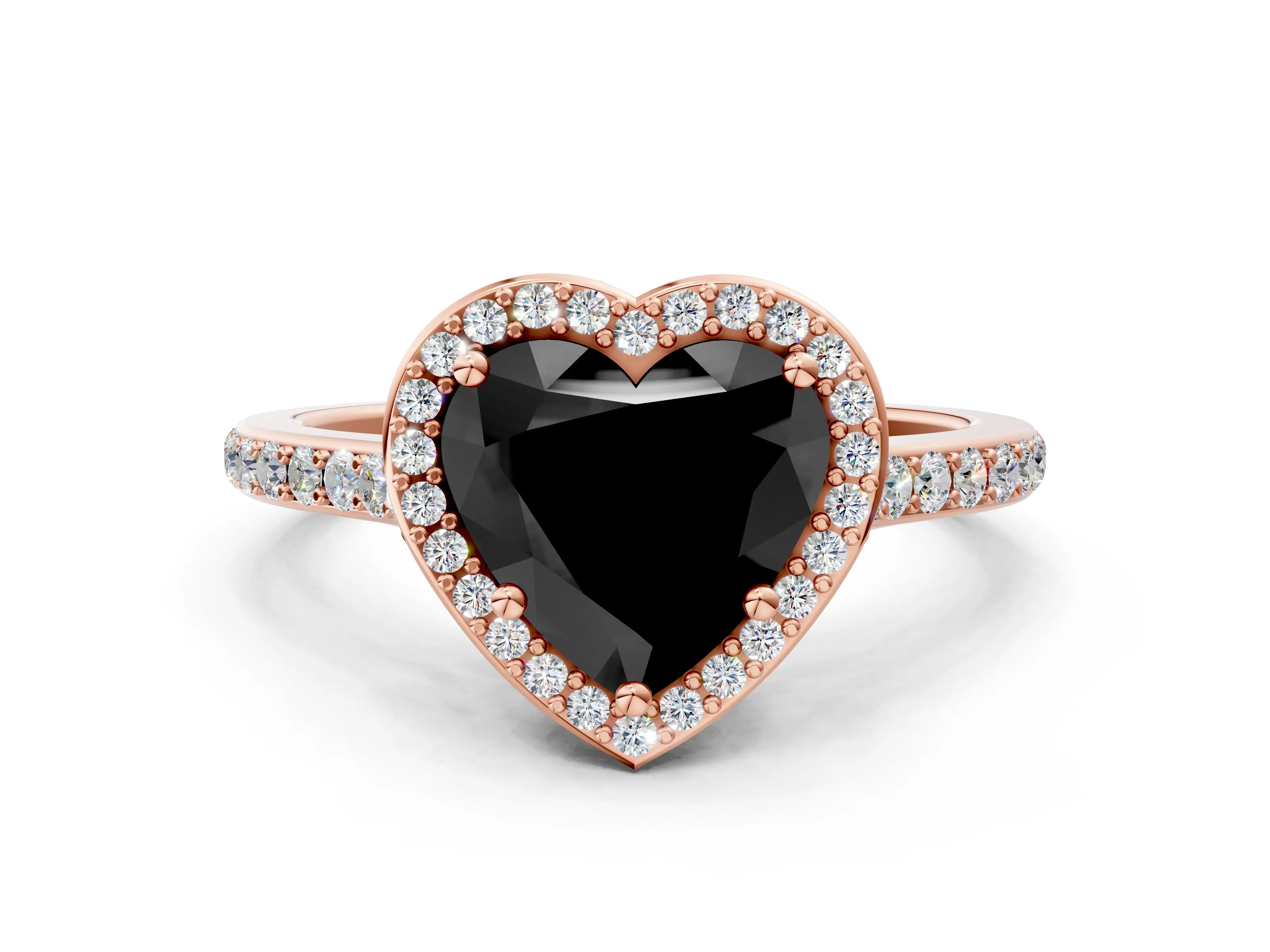 Rose gold Fancy Black Heart Cut Halo Round Diamond Pavé Band with Four-Prong Setting_3