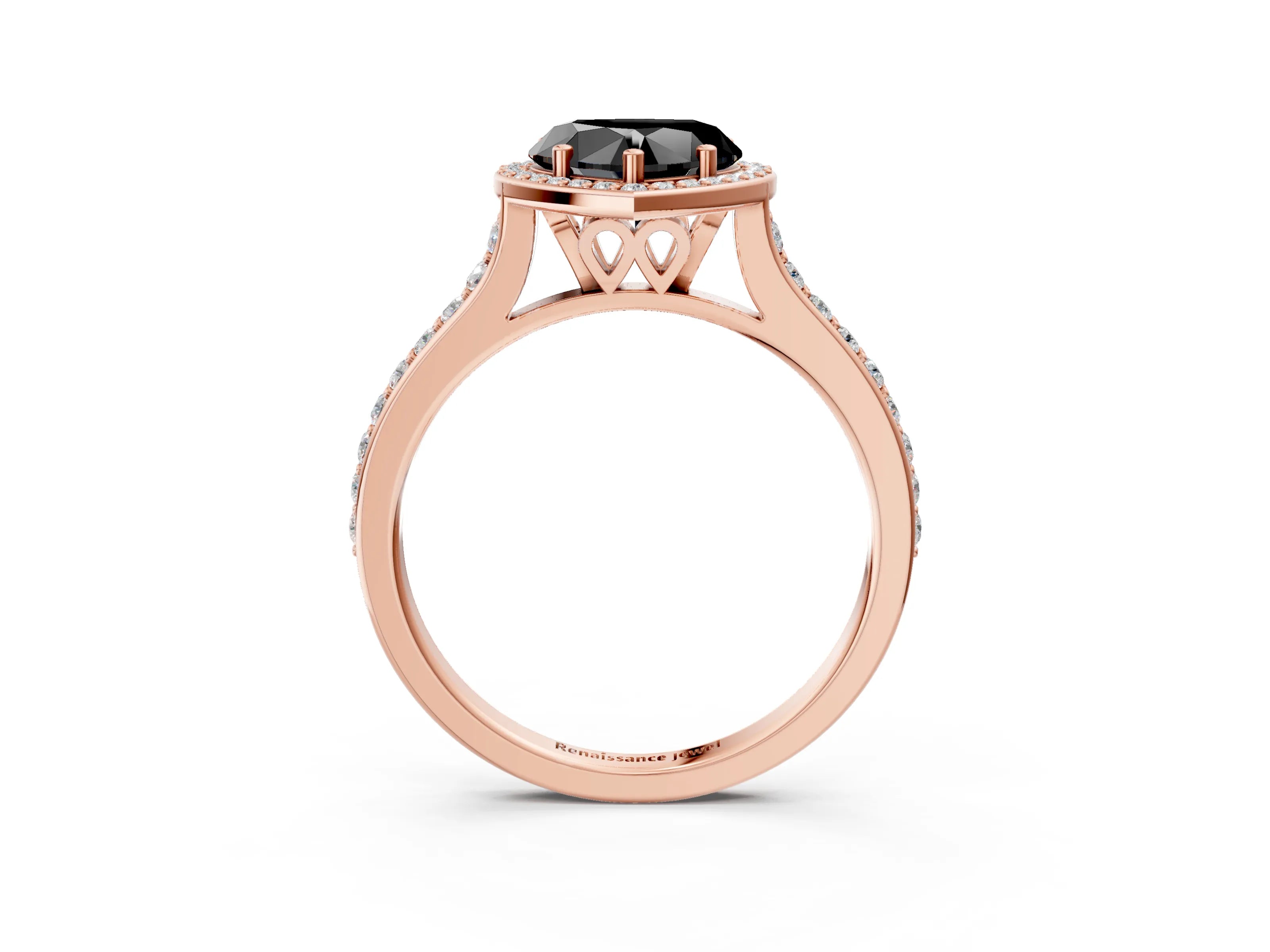 Rose gold Fancy Black Heart Cut Halo Round Diamond Pavé Band with Four-Prong Setting_6