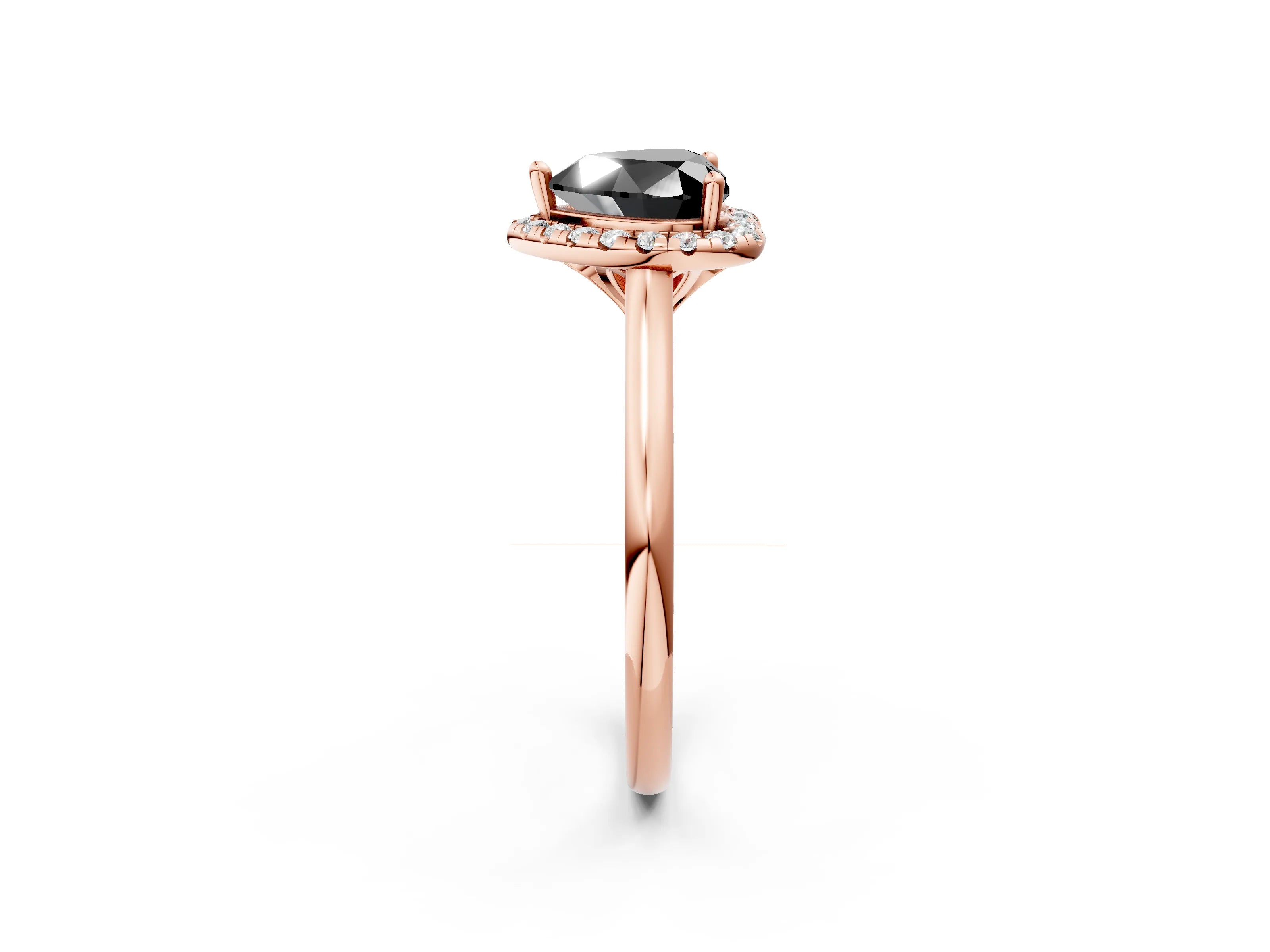 Rose gold Fancy Black Heart Cut Halo Round Diamond Solitaire Engagement Ring with Pave Band and Four-Prong Setting_14