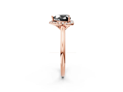 Rose gold Fancy Black Heart Cut Halo Round Diamond Solitaire Engagement Ring with Pave Band and Four-Prong Setting_14