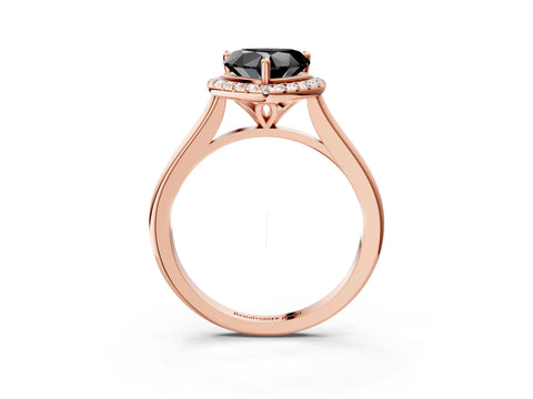 Rose gold Fancy Black Heart Cut Halo Round Diamond Solitaire Engagement Ring with Pave Band and Four-Prong Setting_15