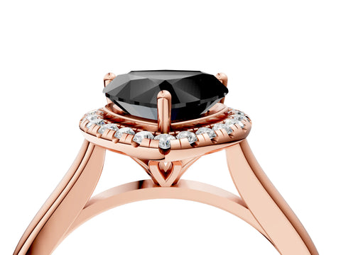 Rose gold Fancy Black Heart Cut Halo Round Diamond Solitaire Engagement Ring with Pave Band and Four-Prong Setting_16