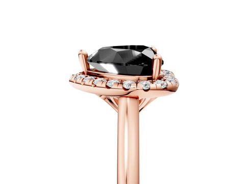 Rose gold Fancy Black Heart Cut Halo Round Diamond Solitaire Engagement Ring with Pave Band and Four-Prong Setting_17