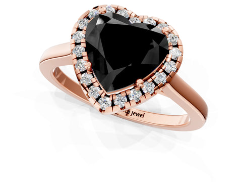 Rose gold Fancy Black Heart Cut Halo Round Diamond Solitaire Ring with Pavé Band and Four-Prong Setting_13