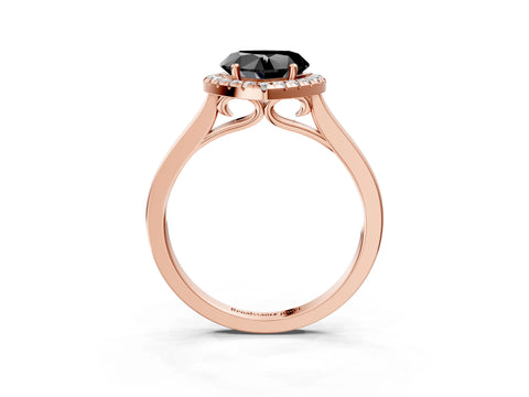 Rose gold Fancy Black Heart Cut Halo Round Diamond Solitaire Ring with Pavé Band and Four-Prong Setting_15
