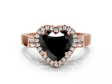 Rose gold Fancy Black Heart Cut Halo Round Diamond Twist Band with Four-Prong Setting