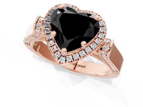 Rose gold Fancy Black Heart Cut Halo Round Diamond Twist Band with Four-Prong Setting_1
