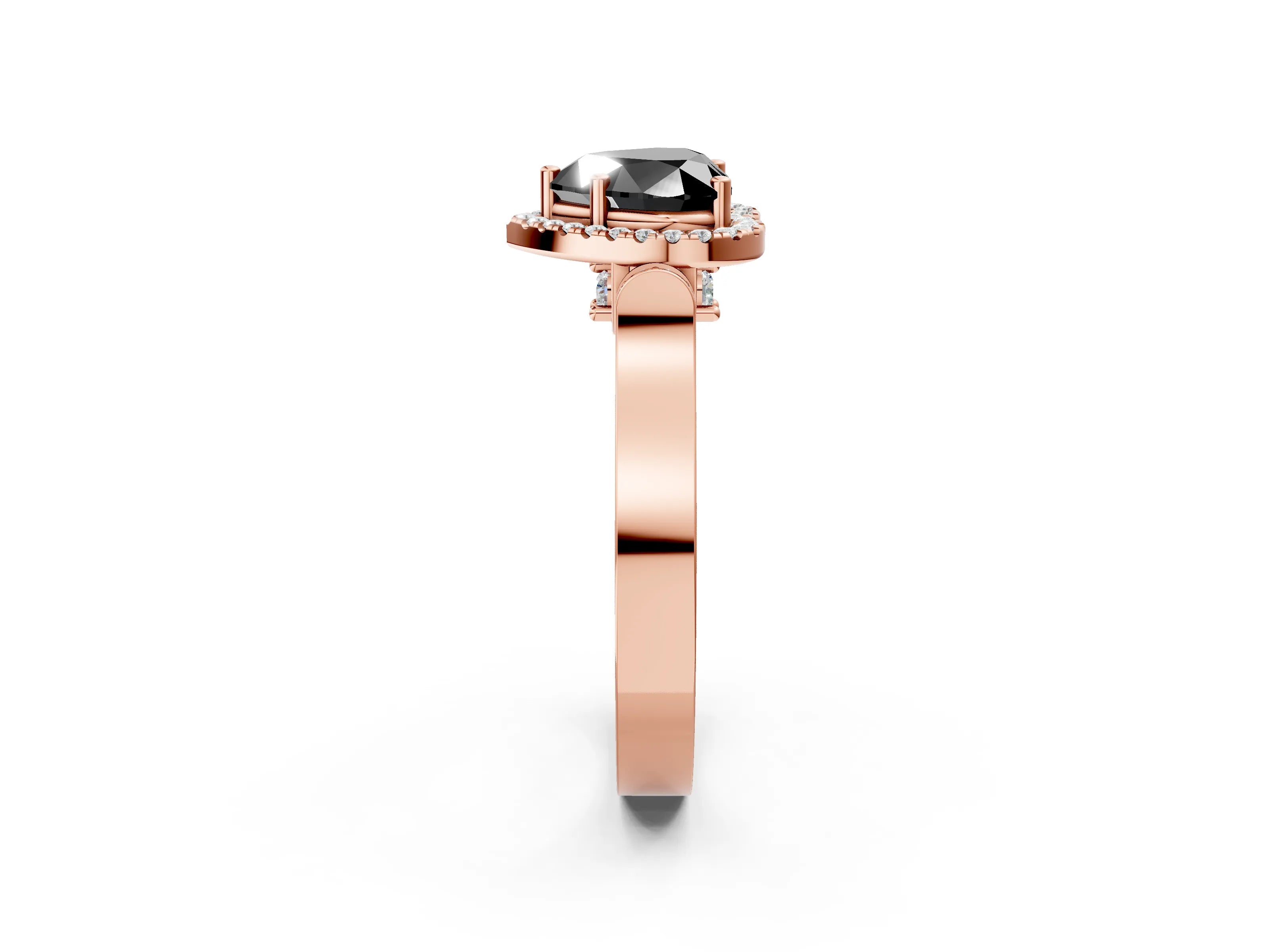 Rose gold Fancy Black Heart Cut Halo Round Diamond Twist Band with Four-Prong Setting_2