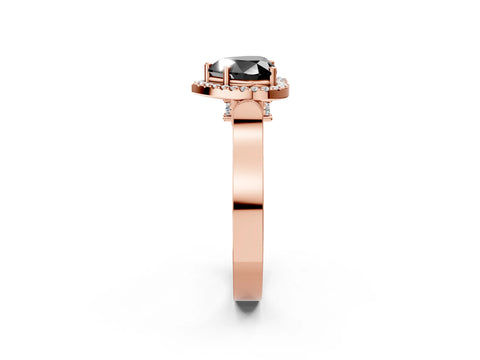 Rose gold Fancy Black Heart Cut Halo Round Diamond Twist Band with Four-Prong Setting_2