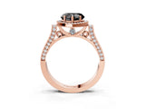 Rose gold Fancy Black Heart Cut Halo Round Diamond Twist Band with Four-Prong Setting_3