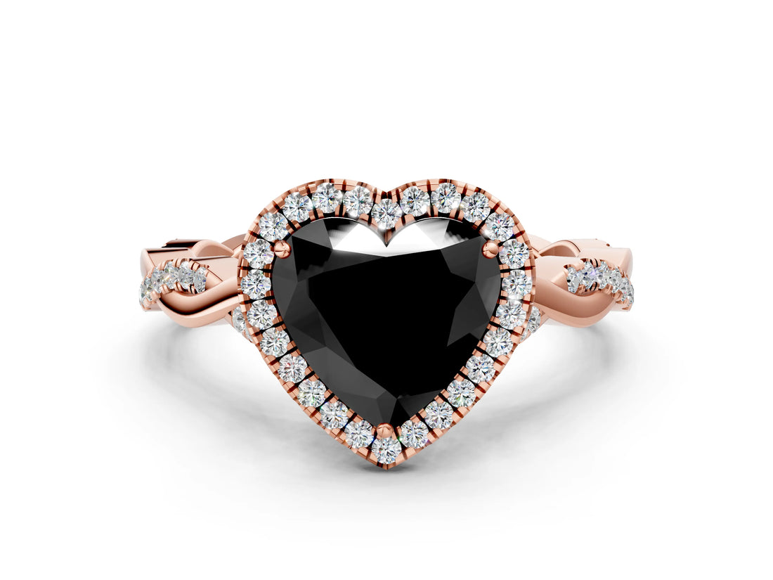 Rose gold Fancy Black Heart Cut Halo Twist Band with Four-Prong Setting_12