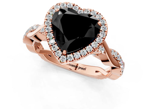 Rose gold Fancy Black Heart Cut Halo Twist Band with Four-Prong Setting_1