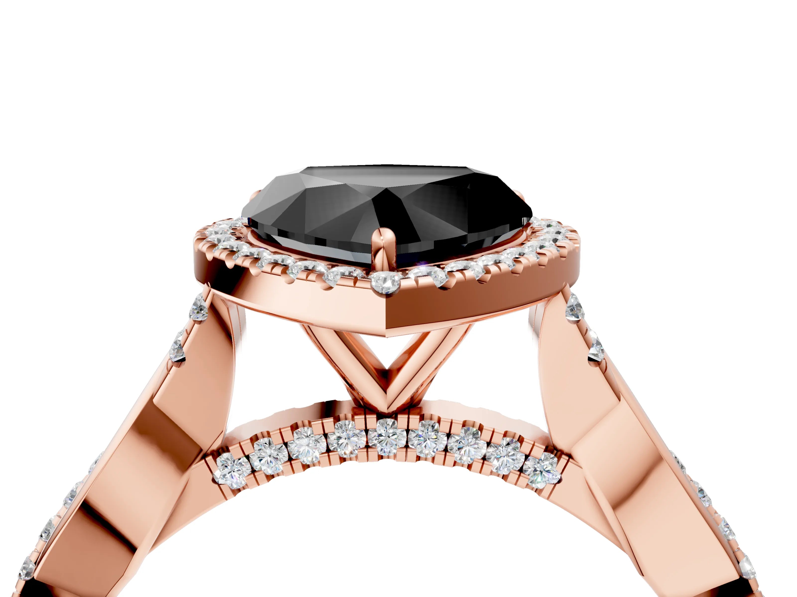 Rose gold Fancy Black Heart Cut Halo Twist Band with Four-Prong Setting_4