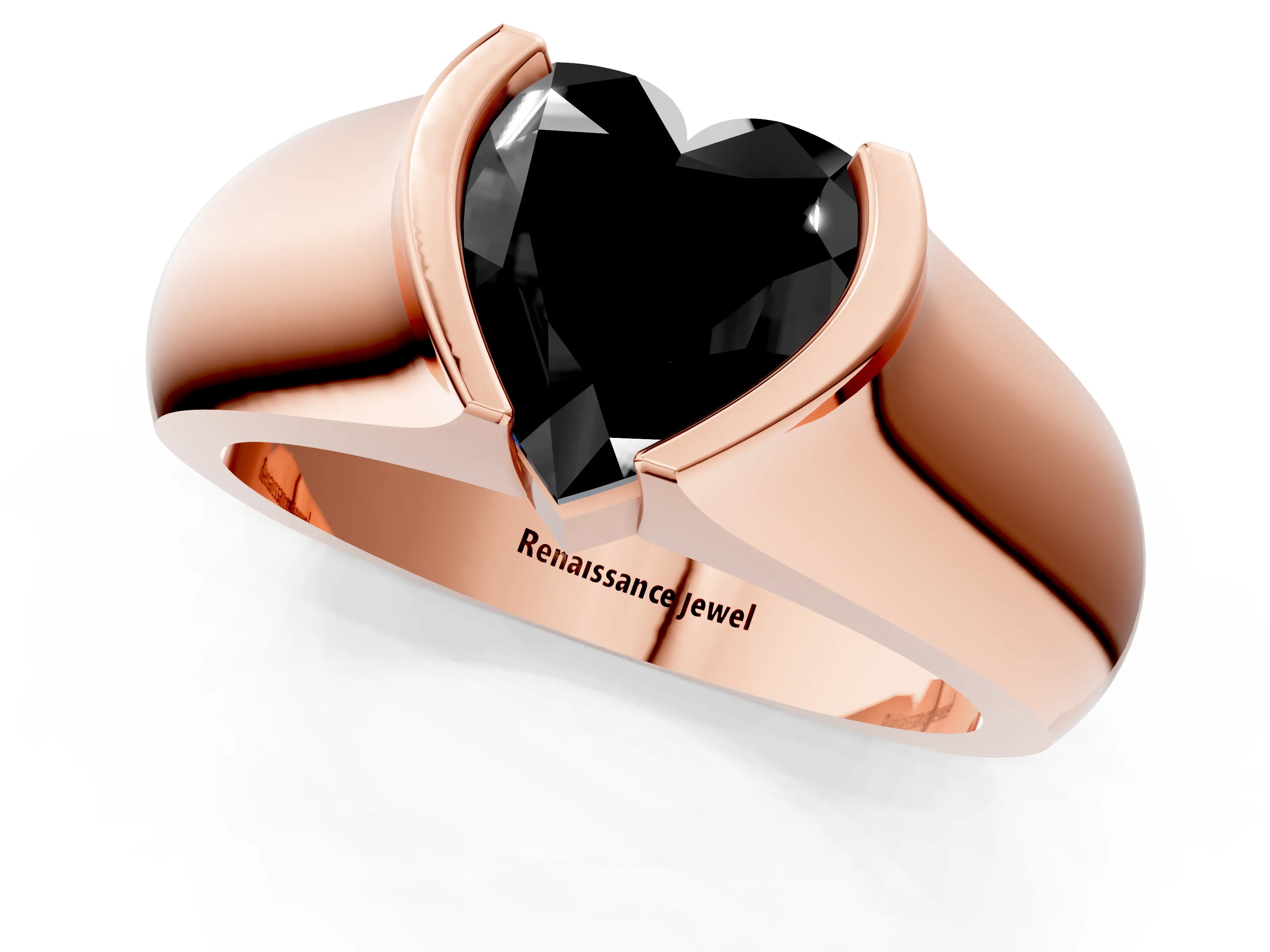 Rose gold Fancy Black Heart Cut Solitaire Bezel Set Diamond Ring with Wide Band_1