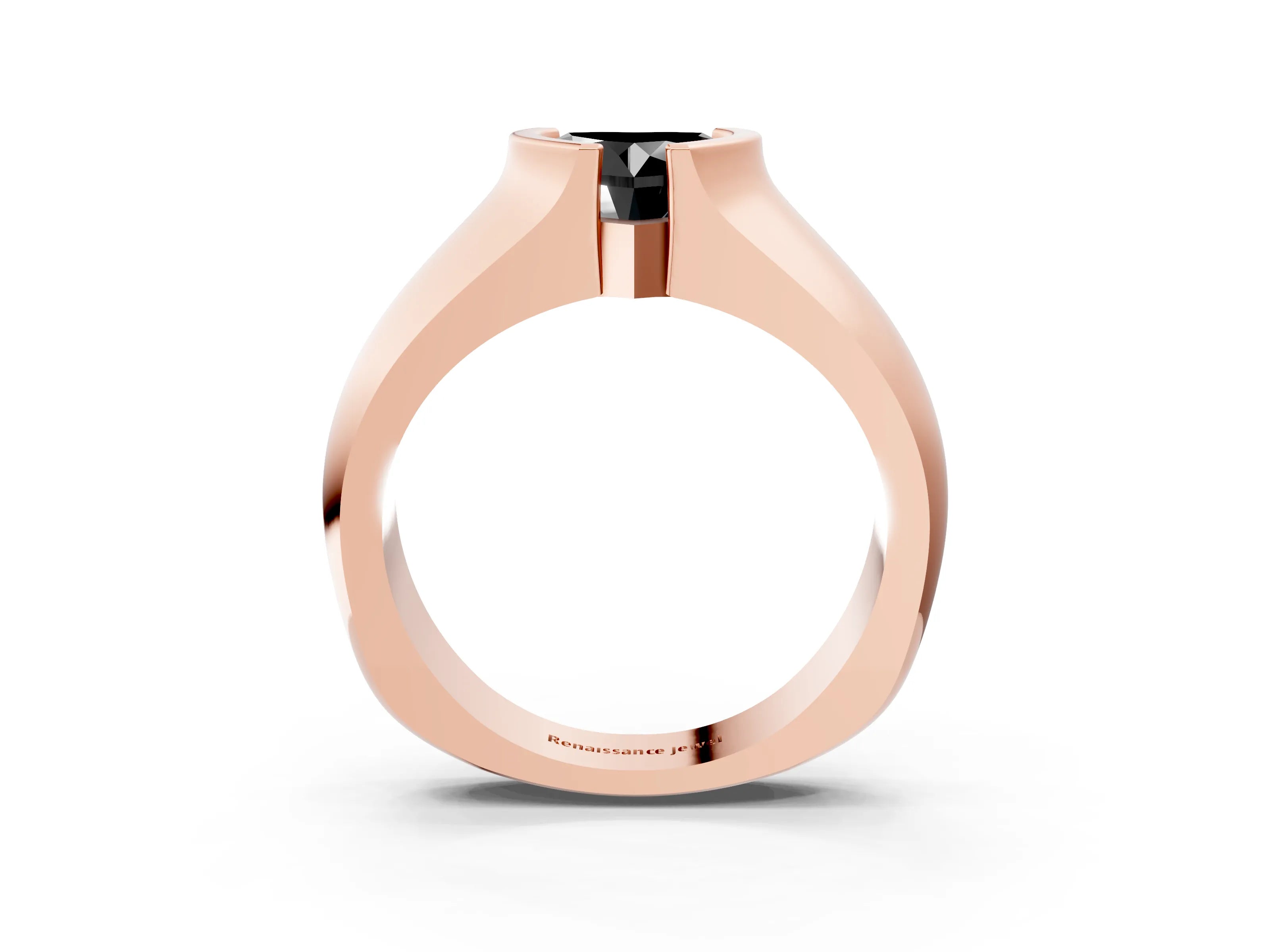Rose gold Fancy Black Heart Cut Solitaire Bezel Set Diamond Ring with Wide Band_3
