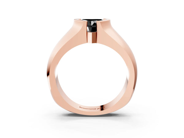 Rose Gold Heart-Shaped Half Bezel Solitaire Engagement Ring Setting for Black Center