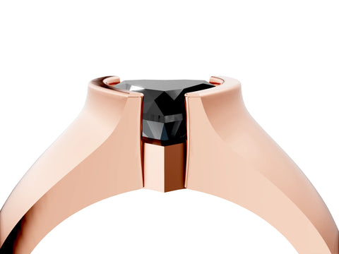 Rose gold Fancy Black Heart Cut Solitaire Bezel Set Diamond Ring with Wide Band_4