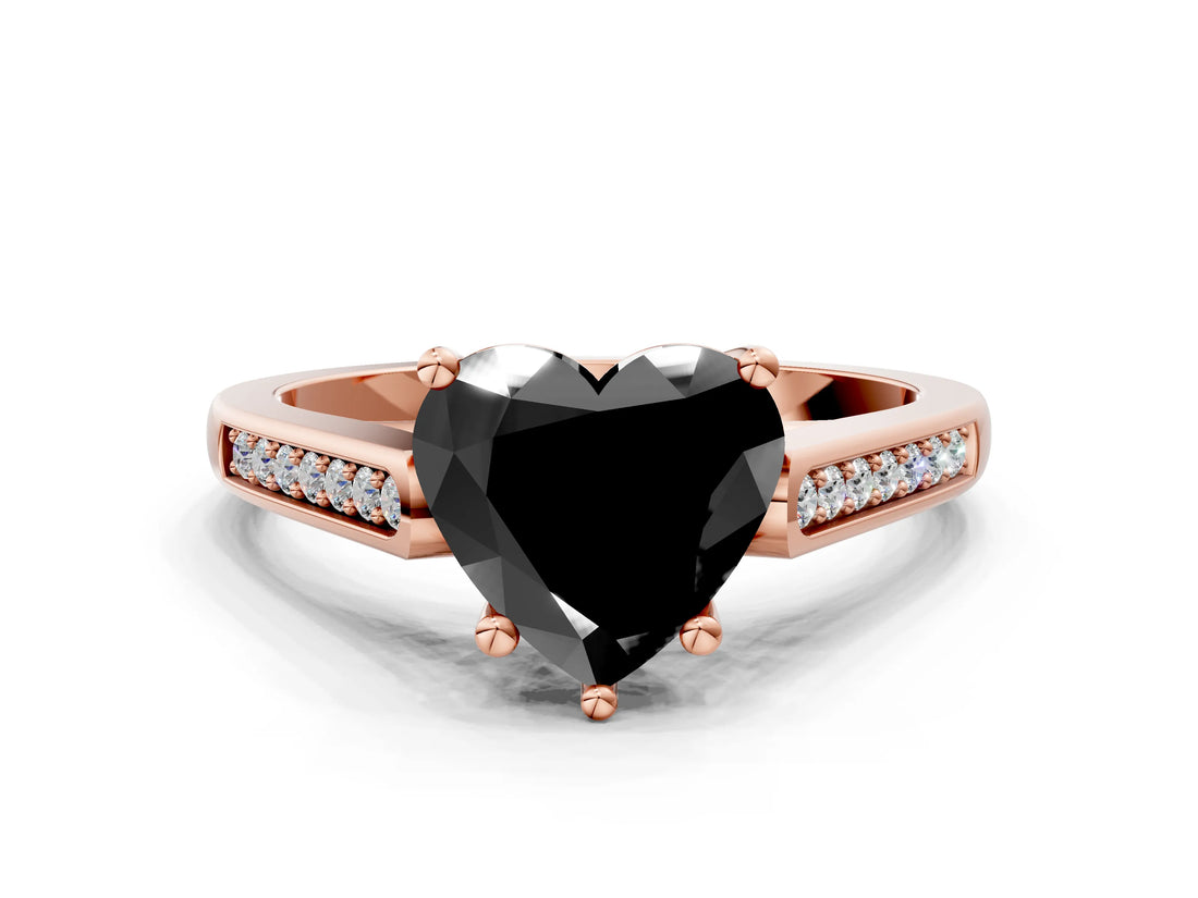 Rose gold Fancy Black Heart Cut Solitaire Cathedral Diamond Engagement Ring with Channel-Set Band and Four-Prong Setting_3