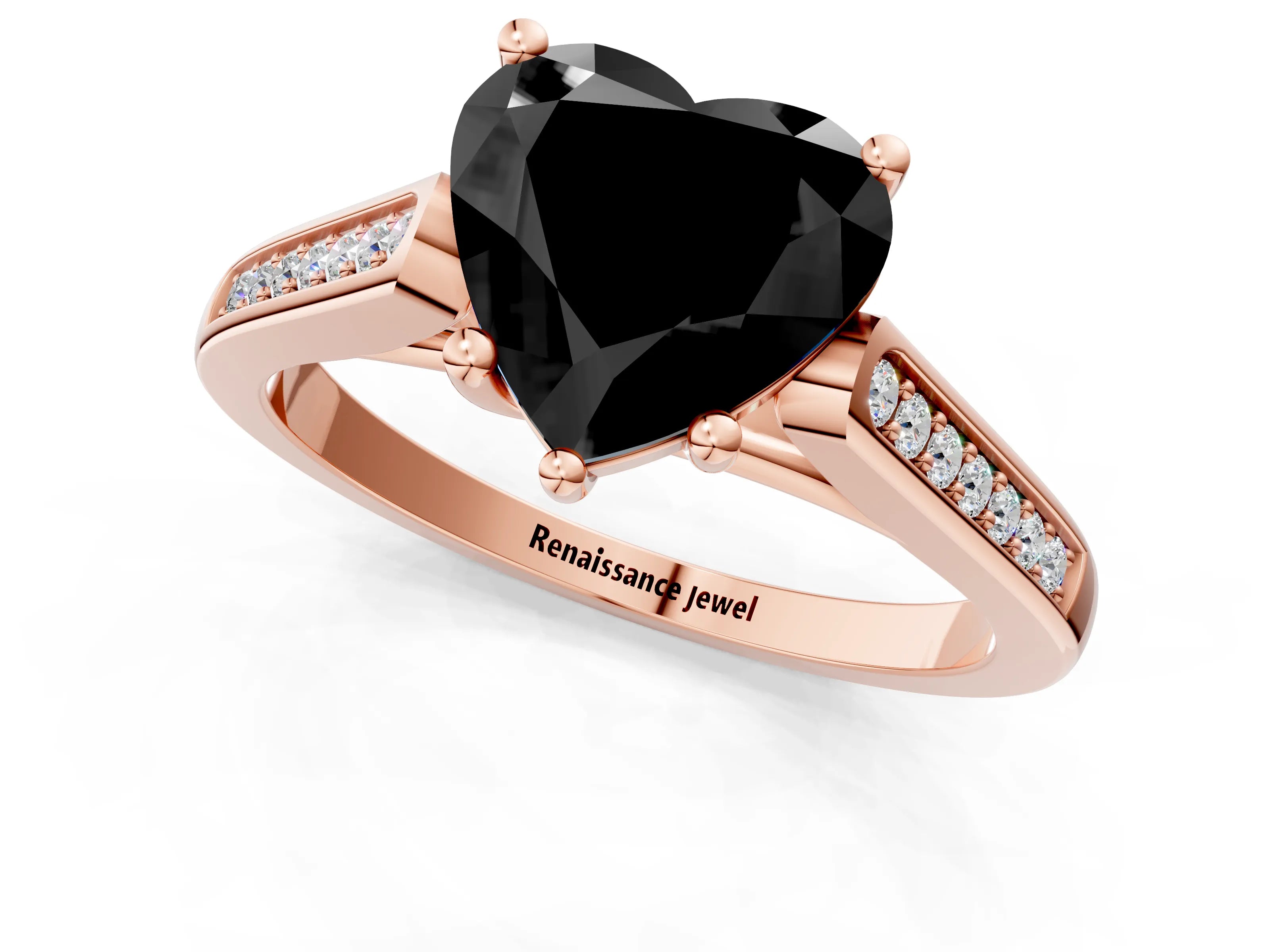 Rose gold Fancy Black Heart Cut Solitaire Cathedral Diamond Engagement Ring with Channel-Set Band and Four-Prong Setting_4